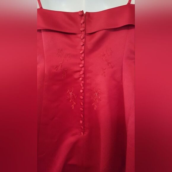 Ginnis Red Satin embroidered bodice bridesmaid gown - Picture 7 of 11